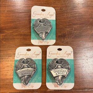 NWT Guardian Angel Visor Clip Set of 3 Silver Pewter Metal Religious Fits Most